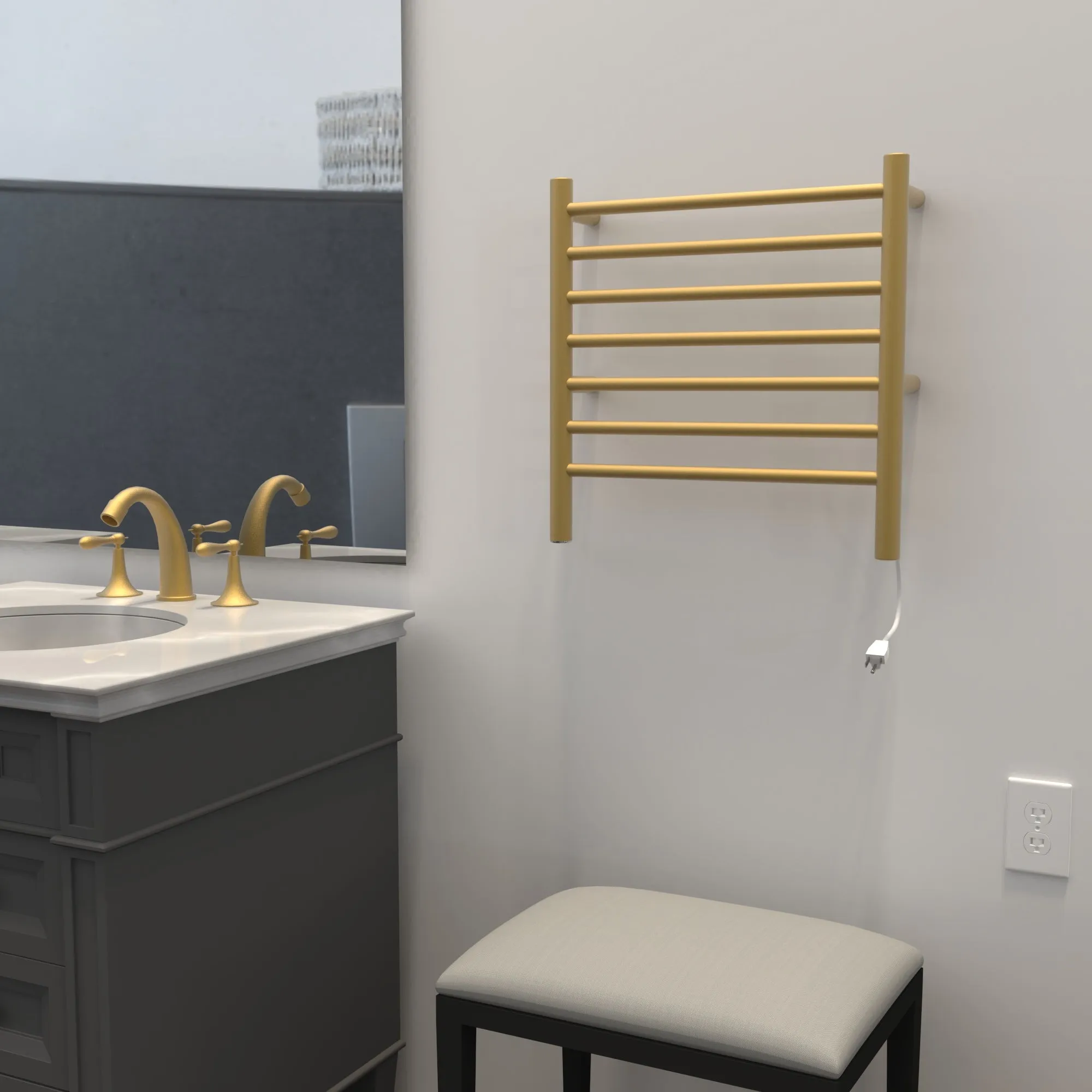 Amba RWHS-SSB Radiant Small Hardwired   Plug-in Combo 7 Bar Towel Warmer in Satin Brass