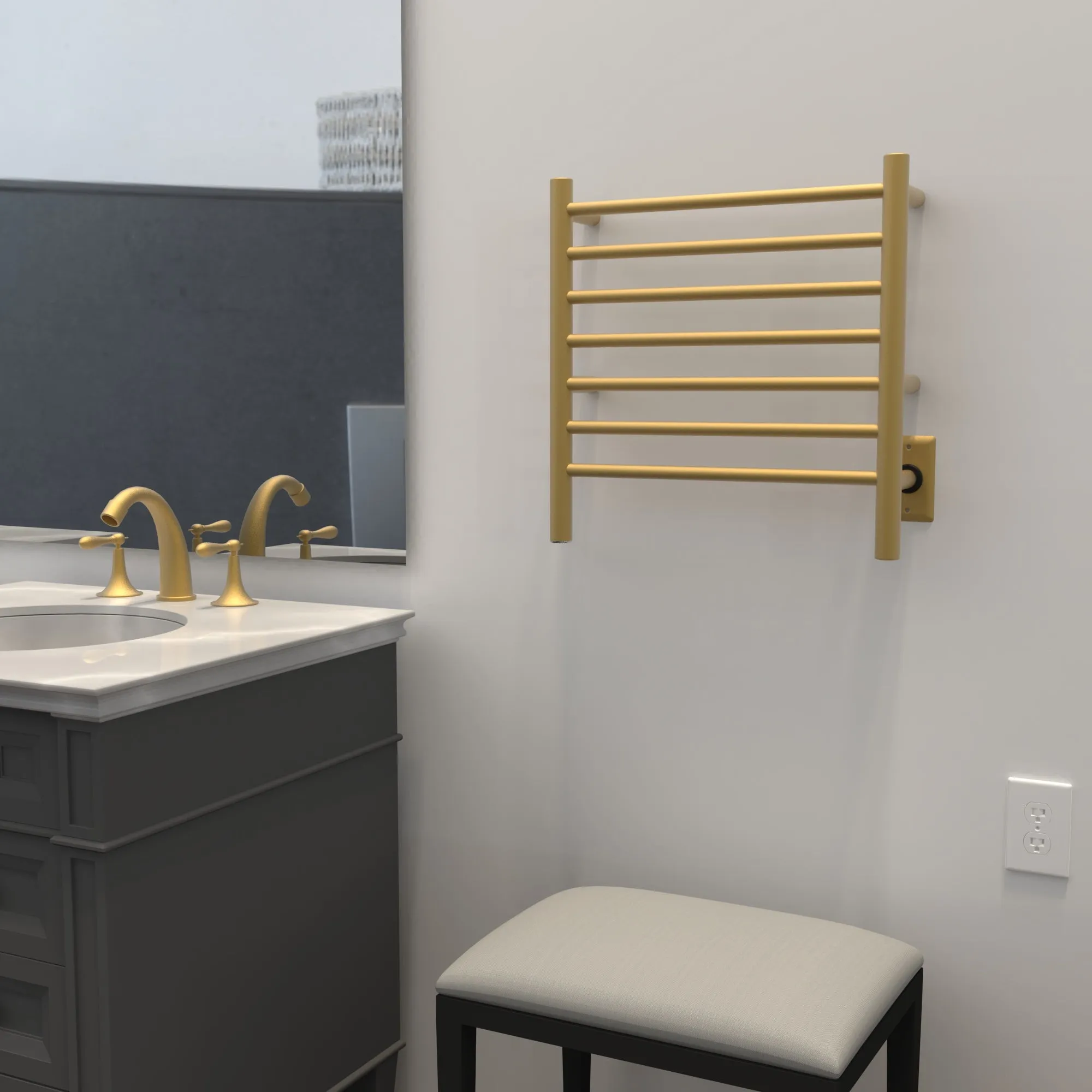 Amba RWHS-SSB Radiant Small Hardwired   Plug-in Combo 7 Bar Towel Warmer in Satin Brass