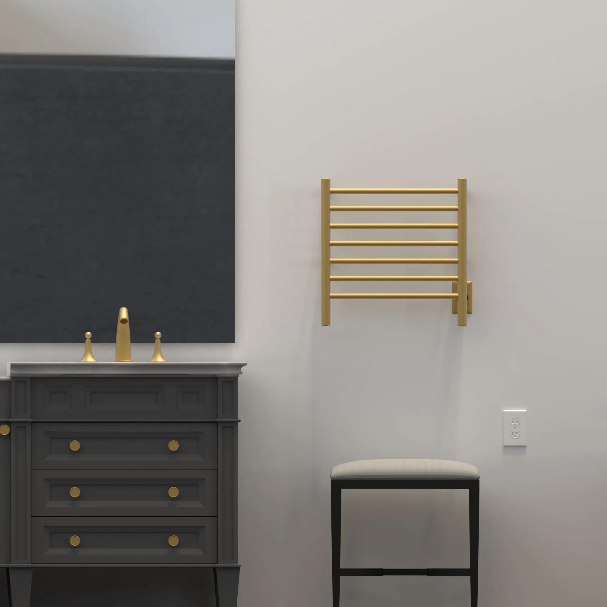 Amba RWHS-SSB Radiant Small Hardwired   Plug-in Combo 7 Bar Towel Warmer in Satin Brass