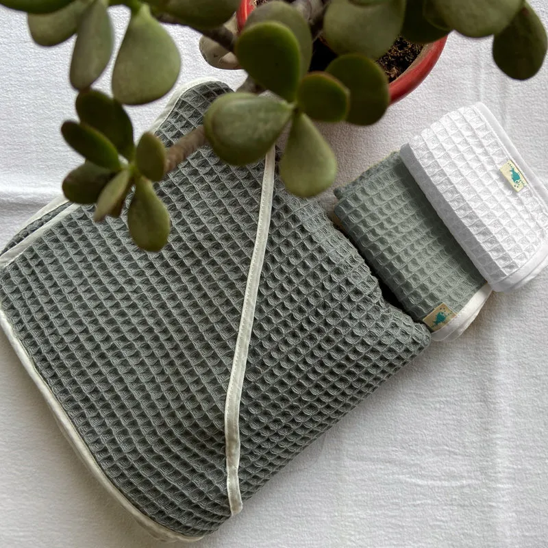 Grey Waffle Hooded Towel For Kids | Cotton | Set of 3