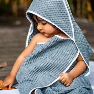 Grey Waffle Hooded Towel For Kids | Cotton | Set of 3