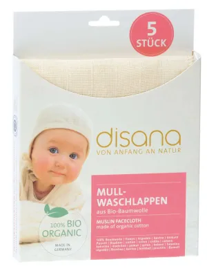 Organic Cotton Muslin Wash cloths - Natural - Set of 5