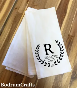Personalized Monogram Flour Sack Kitchen Towels T004