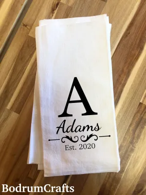 Personalized Monogram Flour Sack Kitchen Towels T007