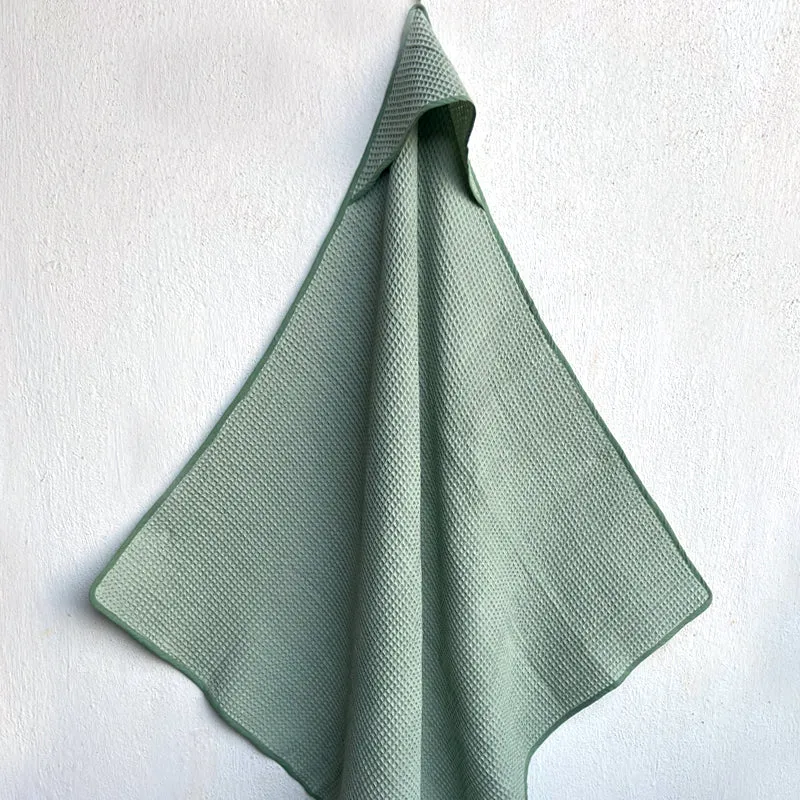 Sage Green Waffle Hooded Towel For Kids | Cotton | Set of 3