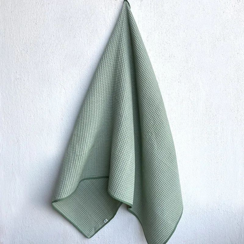 Sage Green Waffle Weave Bath Towel For Kids | Cotton | Set of 3