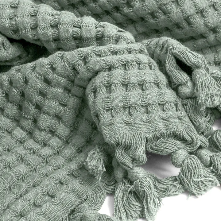 Sage Grey Tassel Hand Towel Set of 2, Modern Style