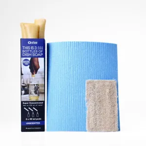 Unscented Liquid Dish Cleaning Essentials - Unscented Dish Soap, Cellulose Cloth & Loofie Scrubber